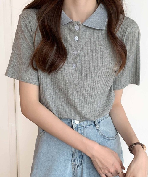 Amulet（アミュレット）の「ショートスリーブリブポロシャツ（ポロシャツ・レディース・クリーム/ブラック/グレー/ブルー/ブラウン/ネイビー/ホワイト/ダークグレー・FREE）」の3枚目の写真