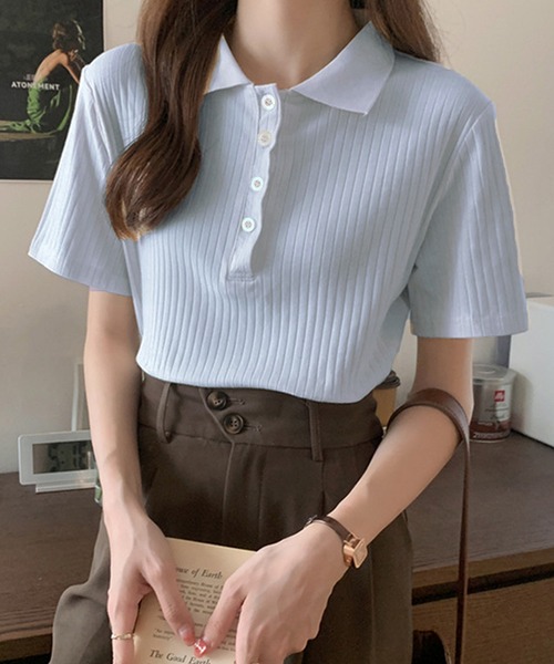 Amulet（アミュレット）の「ショートスリーブリブポロシャツ（ポロシャツ・レディース・クリーム/ブラック/グレー/ブルー/ブラウン/ネイビー/ホワイト/ダークグレー・FREE）」の8枚目の写真