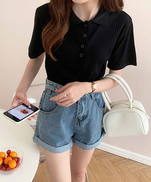 Amulet（アミュレット）の「ショートスリーブリブポロシャツ（ポロシャツ・レディース・クリーム/ブラック/グレー/ブルー/ブラウン/ネイビー/ホワイト/ダークグレー・FREE）」の10枚目の写真