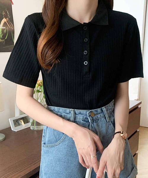 Amulet（アミュレット）の「ショートスリーブリブポロシャツ（ポロシャツ・レディース・クリーム/ブラック/グレー/ブルー/ブラウン/ネイビー/ホワイト/ダークグレー・FREE）」の11枚目の写真