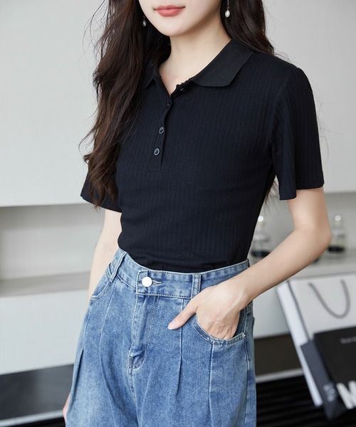 Amulet（アミュレット）の「ショートスリーブリブポロシャツ（ポロシャツ・レディース・クリーム/ブラック/グレー/ブルー/ブラウン/ネイビー/ホワイト/ダークグレー・FREE）」の13枚目の写真