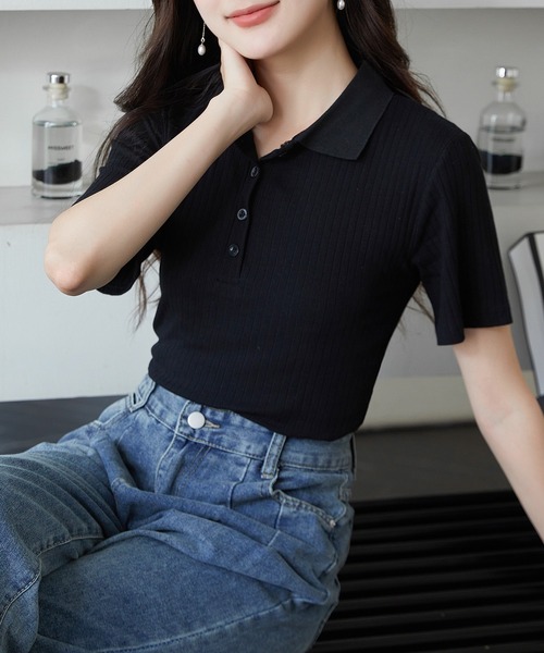 Amulet（アミュレット）の「ショートスリーブリブポロシャツ（ポロシャツ・レディース・クリーム/ブラック/グレー/ブルー/ブラウン/ネイビー/ホワイト/ダークグレー・FREE）」の14枚目の写真