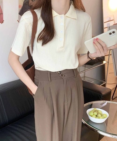 Amulet（アミュレット）の「ショートスリーブリブポロシャツ（ポロシャツ・レディース・クリーム/ブラック/グレー/ブルー/ブラウン/ネイビー/ホワイト/ダークグレー・FREE）」の15枚目の写真