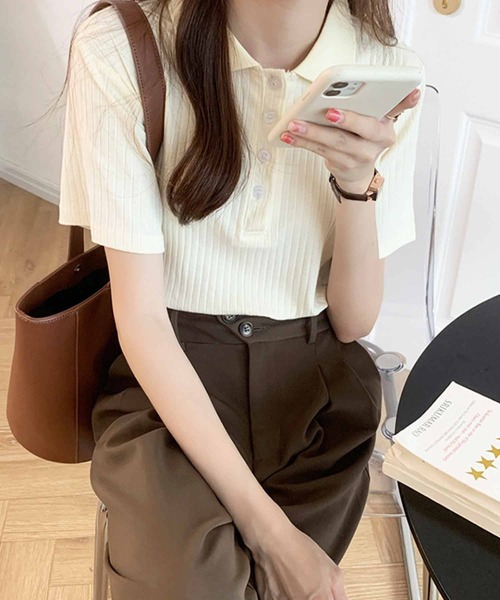 Amulet（アミュレット）の「ショートスリーブリブポロシャツ（ポロシャツ・レディース・クリーム/ブラック/グレー/ブルー/ブラウン/ネイビー/ホワイト/ダークグレー・FREE）」の16枚目の写真