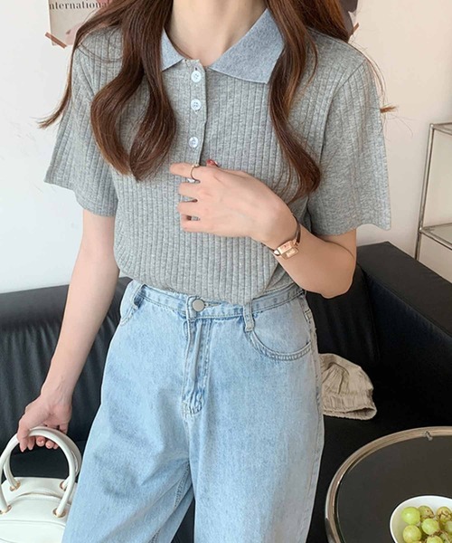 Amulet（アミュレット）の「ショートスリーブリブポロシャツ（ポロシャツ・レディース・クリーム/ブラック/グレー/ブルー/ブラウン/ネイビー/ホワイト/ダークグレー・FREE）」の18枚目の写真