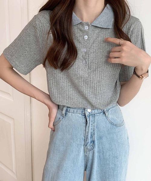 Amulet（アミュレット）の「ショートスリーブリブポロシャツ（ポロシャツ・レディース・クリーム/ブラック/グレー/ブルー/ブラウン/ネイビー/ホワイト/ダークグレー・FREE）」の19枚目の写真