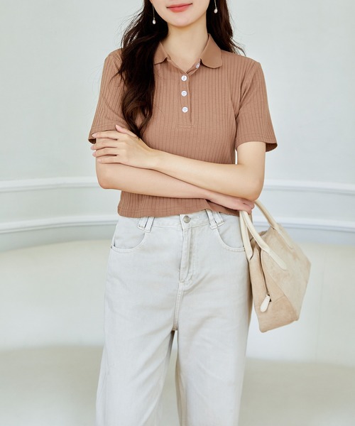 Amulet（アミュレット）の「ショートスリーブリブポロシャツ（ポロシャツ・レディース・クリーム/ブラック/グレー/ブルー/ブラウン/ネイビー/ホワイト/ダークグレー・FREE）」の20枚目の写真