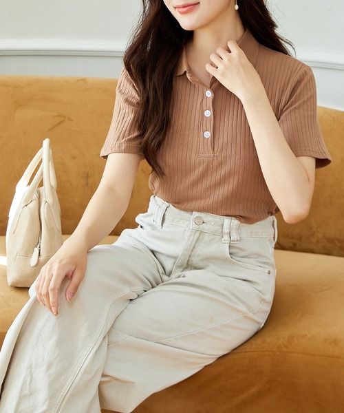 Amulet（アミュレット）の「ショートスリーブリブポロシャツ（ポロシャツ・レディース・クリーム/ブラック/グレー/ブルー/ブラウン/ネイビー/ホワイト/ダークグレー・FREE）」の22枚目の写真