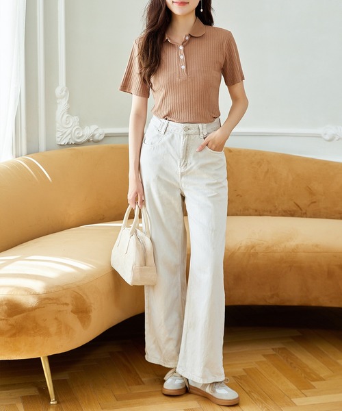 Amulet（アミュレット）の「ショートスリーブリブポロシャツ（ポロシャツ・レディース・クリーム/ブラック/グレー/ブルー/ブラウン/ネイビー/ホワイト/ダークグレー・FREE）」の21枚目の写真