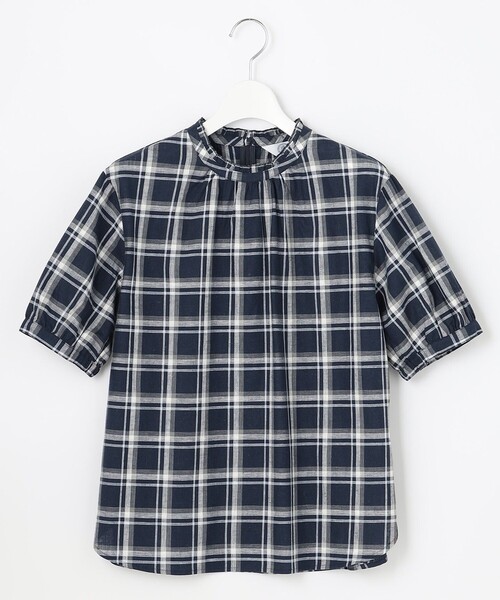 J.PRESS（ジェイプレス）の「【洗える】BEZ Cリネンマドラス スタンドカラー ブラウス（シャツ/ブラウス・レディース・ピンク系3/ネイビー系3・11/9）」の5枚目の写真