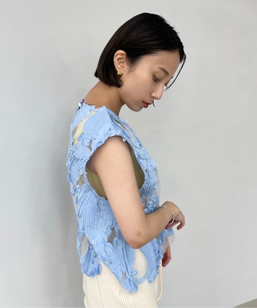 SANSeLF（サンセルフ）の「シアーペイントモチーフノースリーブトップス【SANSeLF】sanw22s065（その他トップス・レディース・ホワイト/ブラック/サックスブルー・FREE）」の6枚目の写真