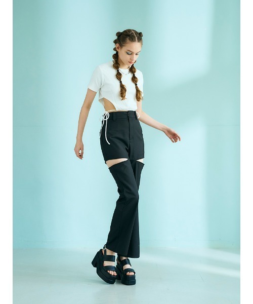 ENVYM（アンビー）の「ファスナースリットスラックスＰＴ（スラックス・レディース・ブラック/グレー・FREE）」の5枚目の写真