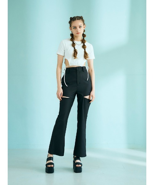 ENVYM（アンビー）の「ファスナースリットスラックスＰＴ（スラックス・レディース・ブラック/グレー・FREE）」の4枚目の写真