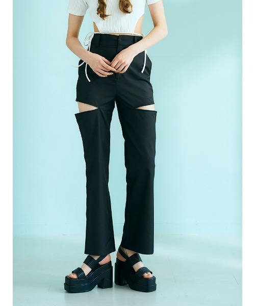 ENVYM（アンビー）の「ファスナースリットスラックスＰＴ（スラックス・レディース・ブラック/グレー・FREE）」の3枚目の写真