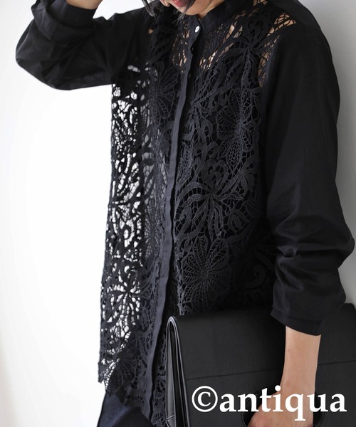 antiqua（アンティカ）の「レースバンドカラーシャツ（シャツ/ブラウス・レディース・ホワイト/ブラック・FREE）」の18枚目の写真