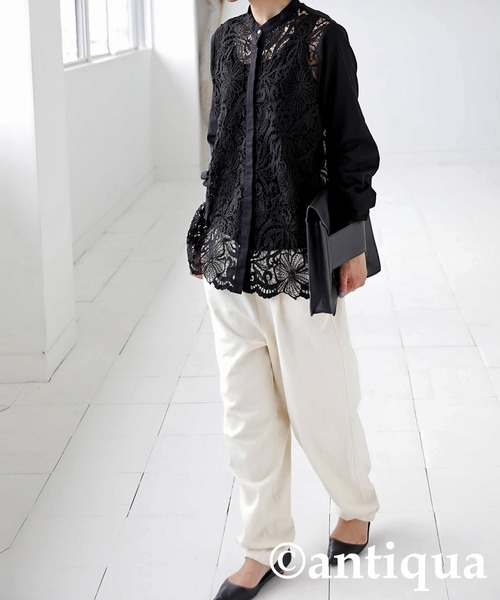 antiqua（アンティカ）の「レースバンドカラーシャツ（シャツ/ブラウス・レディース・ホワイト/ブラック・FREE）」の11枚目の写真