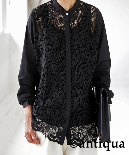 antiqua（アンティカ）の「レースバンドカラーシャツ（シャツ/ブラウス・レディース・ホワイト/ブラック・FREE）」の10枚目の写真