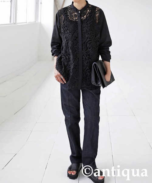 antiqua（アンティカ）の「レースバンドカラーシャツ（シャツ/ブラウス・レディース・ホワイト/ブラック・FREE）」の13枚目の写真