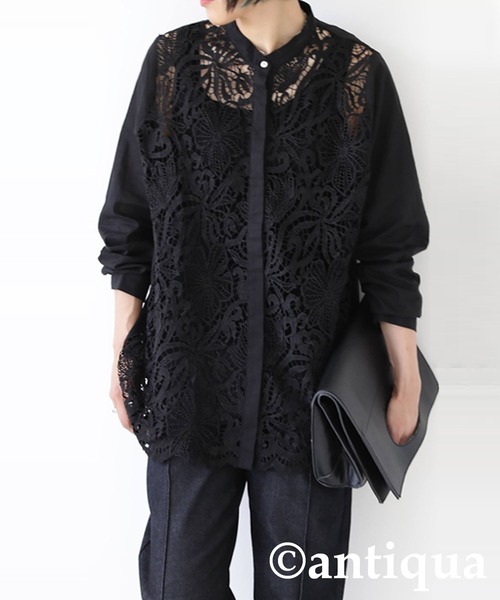 antiqua（アンティカ）の「レースバンドカラーシャツ（シャツ/ブラウス・レディース・ホワイト/ブラック・FREE）」の15枚目の写真