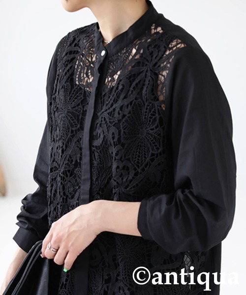 antiqua（アンティカ）の「レースバンドカラーシャツ（シャツ/ブラウス・レディース・ホワイト/ブラック・FREE）」の16枚目の写真