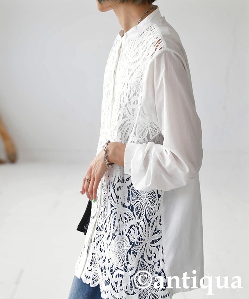antiqua（アンティカ）の「レースバンドカラーシャツ（シャツ/ブラウス・レディース・ホワイト/ブラック・FREE）」の8枚目の写真