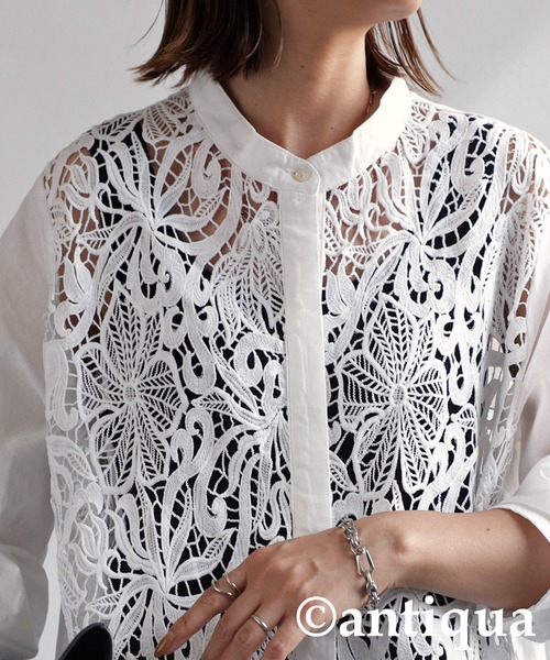 antiqua（アンティカ）の「レースバンドカラーシャツ（シャツ/ブラウス・レディース・ホワイト/ブラック・FREE）」の9枚目の写真