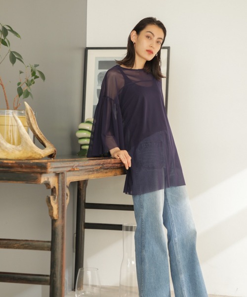 CREOLME（クレオルム）の「(CREOLME)メッシュカットプルオーバー（Tシャツ/カットソー・レディース・ネイビー/カーキ/ピンク・ONE SIZE）」の8枚目の写真