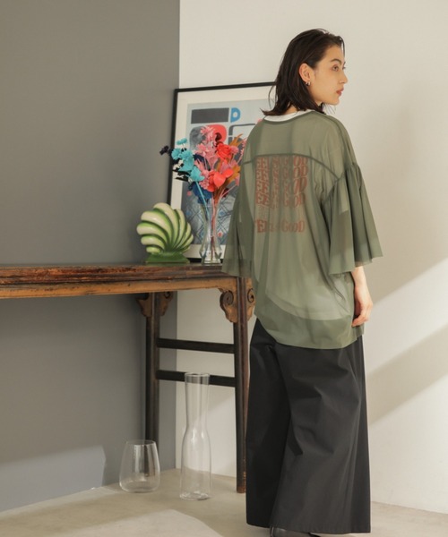 CREOLME（クレオルム）の「(CREOLME)メッシュカットプルオーバー（Tシャツ/カットソー・レディース・ネイビー/カーキ/ピンク・ONE SIZE）」の4枚目の写真