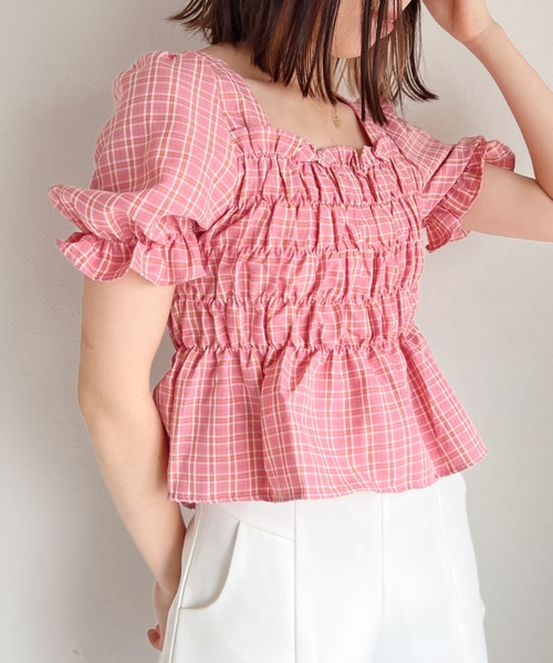 Loueme（ルエム）の「ギンガムチェックペプラムブラウス（シャツ
