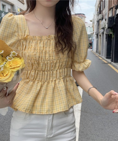 Loueme（ルエム）の「ギンガムチェックペプラムブラウス（シャツ