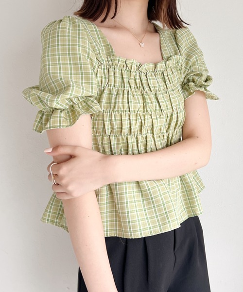 Loueme（ルエム）の「ギンガムチェックペプラムブラウス（シャツ