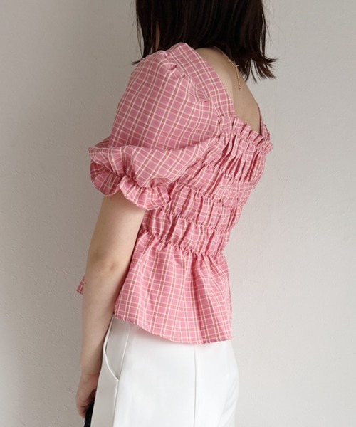 Loueme（ルエム）の「ギンガムチェックペプラムブラウス（シャツ