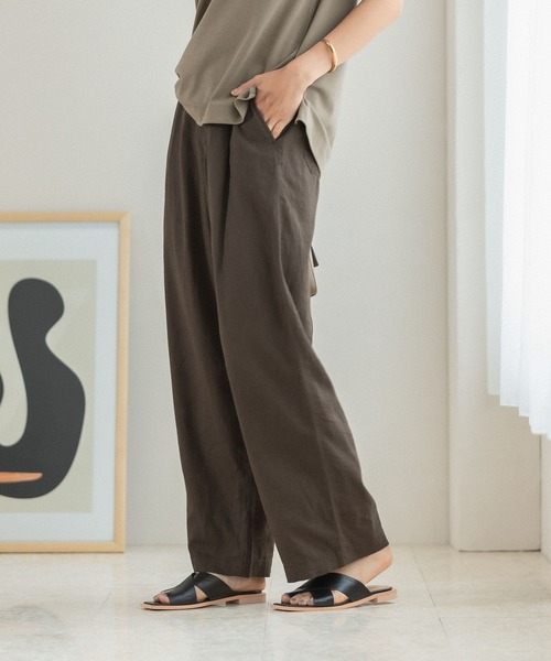 BAYFLOW（ベイフロー）の「リネンレーヨンワイドパンツ（その他パンツ・レディース・ベージュ/ピンク/ブルー/チャコール・SMALL/MEDIUM）」の2枚目の写真