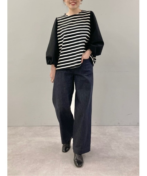 BEARDSLEY（ビアズリー）の「ボリューム袖 ボーダー袖パフカットソー（Tシャツ/カットソー・レディース・ブラック・FREE）」の2枚目の写真