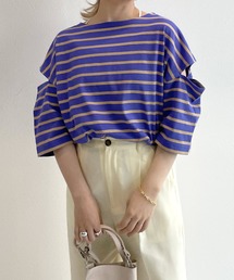 w closet | ボーダーショルダースリットTシャツ(Tシャツ/カットソー)