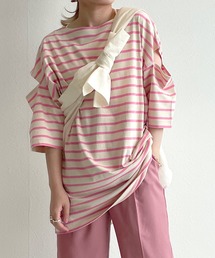 w closet | ボーダーショルダースリットTシャツ(Tシャツ/カットソー)
