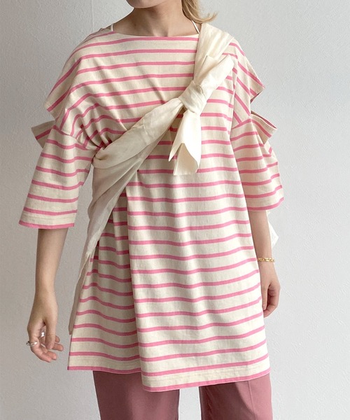 w closet(ダブルクローゼット)の「ボーダーショルダースリットTシャツ(Tシャツ/カットソー・レディース・ホワイト×ピンク/ブルー系その他/ブラウン系その他/ブラック×ホワイト/ホワイト×ブラウン/ホワイト系その他/ブラウン系その他2/グレー系その他・FREE)」の12枚目の写真