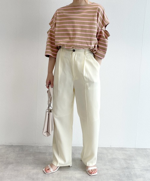 w closet(ダブルクローゼット)の「ボーダーショルダースリットTシャツ(Tシャツ/カットソー・レディース・ホワイト×ピンク/ブルー系その他/ブラウン系その他/ブラック×ホワイト/ホワイト×ブラウン/ホワイト系その他/ブラウン系その他2/グレー系その他・FREE)」の17枚目の写真