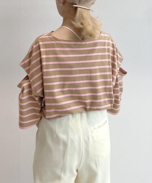 w closet(ダブルクローゼット)の「ボーダーショルダースリットTシャツ(Tシャツ/カットソー・レディース・ホワイト×ピンク/ブルー系その他/ブラウン系その他/ブラック×ホワイト/ホワイト×ブラウン/ホワイト系その他/ブラウン系その他2/グレー系その他・FREE)」の19枚目の写真