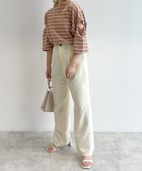 w closet(ダブルクローゼット)の「ボーダーショルダースリットTシャツ(Tシャツ/カットソー・レディース・ホワイト×ピンク/ブルー系その他/ブラウン系その他/ブラック×ホワイト/ホワイト×ブラウン/ホワイト系その他/ブラウン系その他2/グレー系その他・FREE)」の22枚目の写真