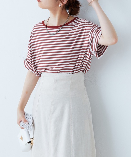 natural couture（ナチュラルクチュール）の「シンプルカラーボーダーT（Tシャツ/カットソー・レディース・サックスブルー/レンガ/ブラック/ピンク・FREE）」の18枚目の写真