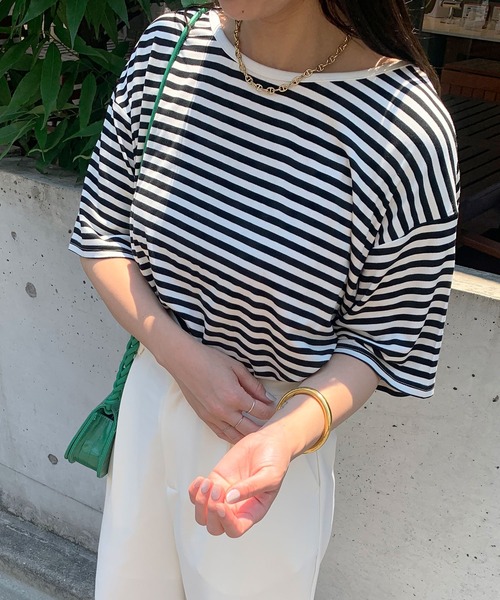 natural couture（ナチュラルクチュール）の「シンプルカラーボーダーT（Tシャツ/カットソー・レディース・サックスブルー/レンガ/ブラック/ピンク・FREE）」の5枚目の写真