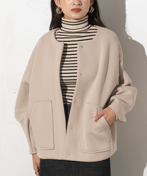 EUCLAID（エウクレイド）の「ダブルフェイスコクーンブルゾン（テーラードジャケット・レディース・ベージュ/オフホワイト/ブラック・38）」の3枚目の写真