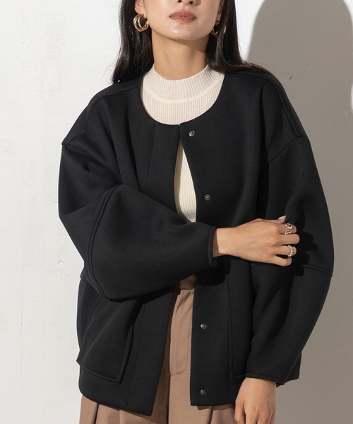 EUCLAID（エウクレイド）の「ダブルフェイスコクーンブルゾン（テーラードジャケット・レディース・ベージュ/オフホワイト/ブラック・38）」の2枚目の写真