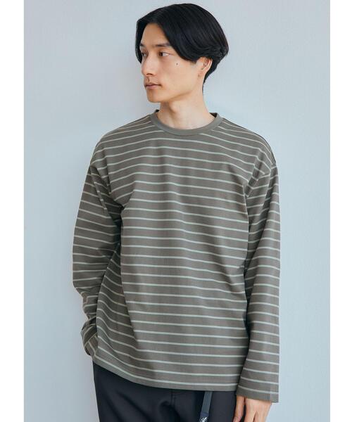 green label relaxing（グリーンレーベルリラクシング）の「ミラノボーダー クルーネック 長袖 カットソー（Tシャツ/カットソー・メンズ・ライトグレー/オリーブ/ダークグレー・S/M/L/XL）」の3枚目の写真