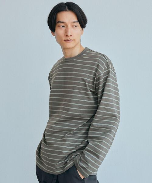 green label relaxing（グリーンレーベルリラクシング）の「ミラノボーダー クルーネック 長袖 カットソー（Tシャツ/カットソー・メンズ・ライトグレー/オリーブ/ダークグレー・S/M/L/XL）」の7枚目の写真