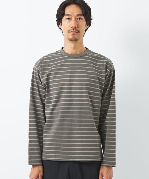 green label relaxing（グリーンレーベルリラクシング）の「ミラノボーダー クルーネック 長袖 カットソー（Tシャツ/カットソー・メンズ・ライトグレー/オリーブ/ダークグレー・S/M/L/XL）」の9枚目の写真