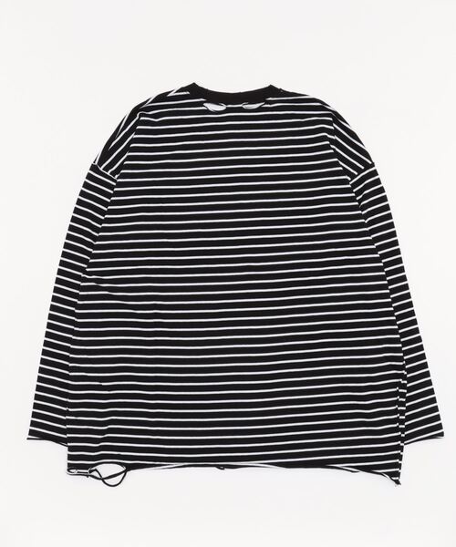 XU（エックスユー）の「【XU】stripe damage long sleeve tee / 【エックスユー】ストライプダメージ長袖Ｔシャツ（Tシャツ/カットソー・メンズ・ホワイト×ブラック・ONE SIZE）」の3枚目の写真