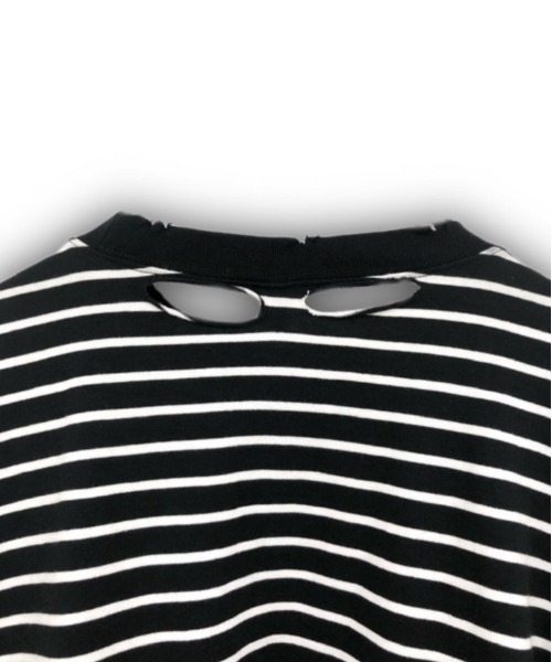 XU（エックスユー）の「【XU】stripe damage long sleeve tee / 【エックスユー】ストライプダメージ長袖Ｔシャツ（Tシャツ/カットソー・メンズ・ホワイト×ブラック・ONE SIZE）」の6枚目の写真