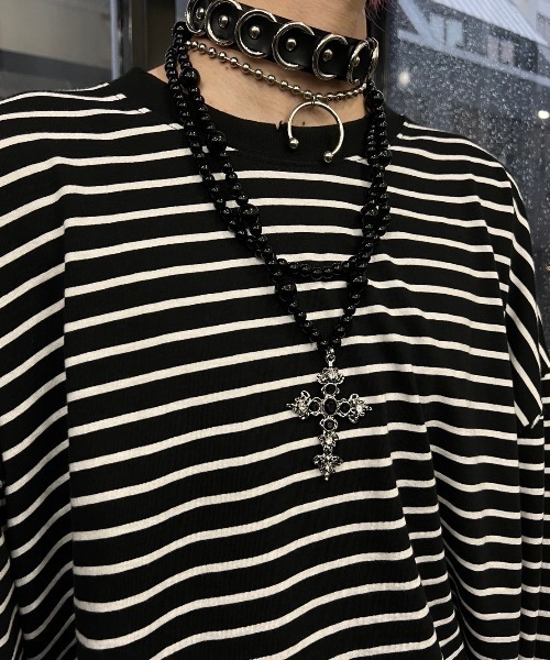 Tシャツ・カットソー IONSEOUL Zite Layered Stripe Damage Knit JE740 COTTON JERSEY ANIMAL PRINT ROUND NECK HALF SLEEVE T(S Grey